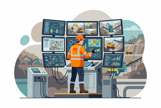 Mining Operator Monitoring Excavation Site via Digital Control Center