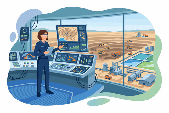 Mining Operator Monitoring Equipment via Digital Screens at Mine Site