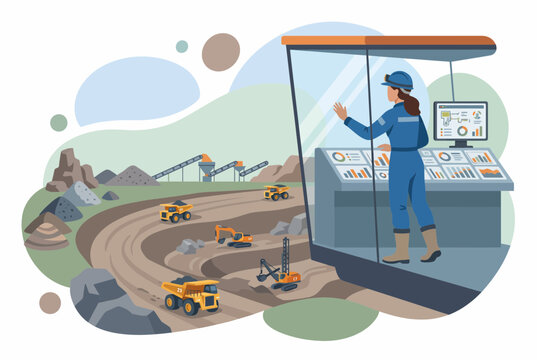 Mining Operator Monitoring Equipment via Digital Screens at Mine Site