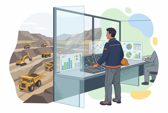 Remote Operator Monitoring Mining Equipment at Open Pit Site