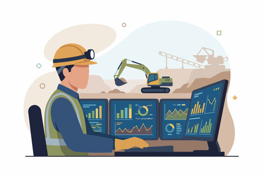 Mining Operator Monitoring Heavy Equipment Data at Open Pit Site