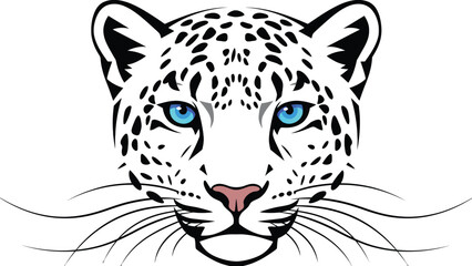 Obraz premium Stylized vector illustration featuring a majestic snow leopard head with striking blue eyes and whiskers