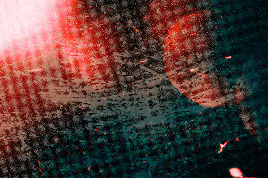 Lens Optical Flare Glare Grunge Scratches and Dust Film Noise Grain Overlay Red Effect Vintage Retro Abstract Bokeh and Light Leaks with Retro Camera Defocused Blur. Screen Overlay Mode for Photo edit