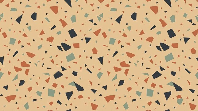 Seamless terrazzo pattern with colorful stone fragments on light peach background