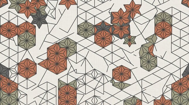 Seamless pattern with geometric hexagon and triangle shapes in orange and grey colors