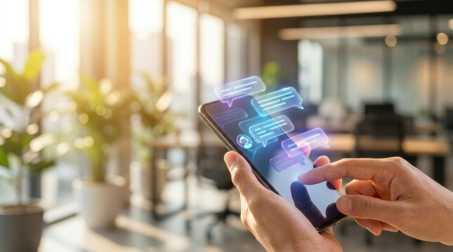 Advanced enterprise Hand tapping smartphone ai inter driving digital transformation and high speed computing infrastructure