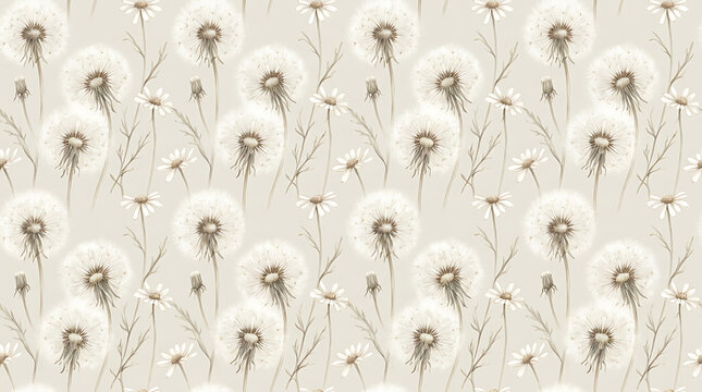 Botanical dandelion and daisy floral pattern