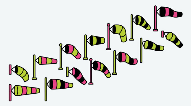 Colorful windsock vector pattern with pink and green elements against light background