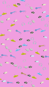 Seamless pattern of cartoon technology and transport icons