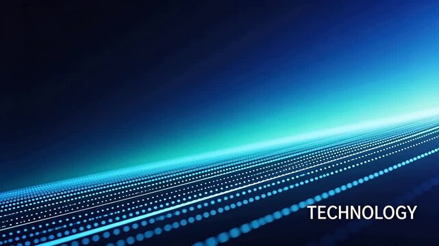 Abstract technology background with glowing blue lines and diagonal dots