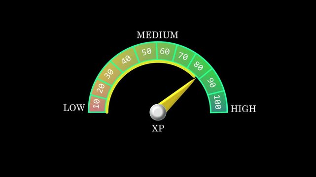 XP Glowing colorful speed miter icon animation . Speed miter concept on black background. Speed meter Level Measuring animation. 4k video