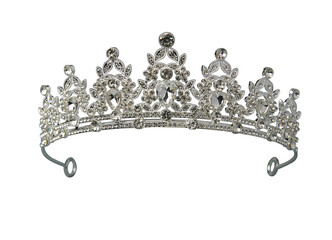 Elegant Silver Diamond Tiara Crown Isolated on Black Background, Luxury Crystal Bridal Headpiece Accessory for Bride Wedding Queen Pageant Birthday Party Celebration Prom Jewelry © Md Mohon Badsha
