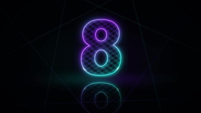 Teal and sapphire faceted digits appear among angular light shards with lateral perspective motion. Twenty two second countdown from 10 to 0, with two seconds per numeral. Animated 4K landscape backgr