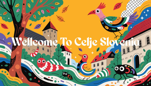 Welcome to Celje, Slovenia - Colorful illustration of a town