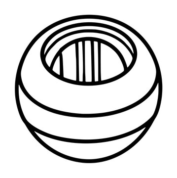 Gyroscopic wrist exercise powerball vector icon showing a spherical fitness trainer device with an equator grip band and an open top port revealing a spinning rotor on a white backdrop