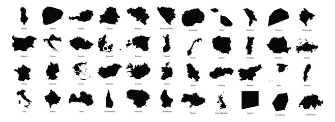 Collection of black silhouettes of european countries maps © Yasmin