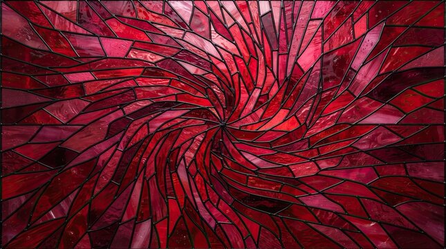 Abstract red glass mosaic pattern with a circular swirl motion effect