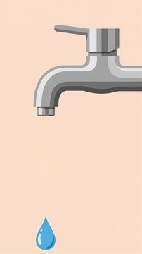 Minimalist water faucet dripping blue drop motion graphic, ai generated