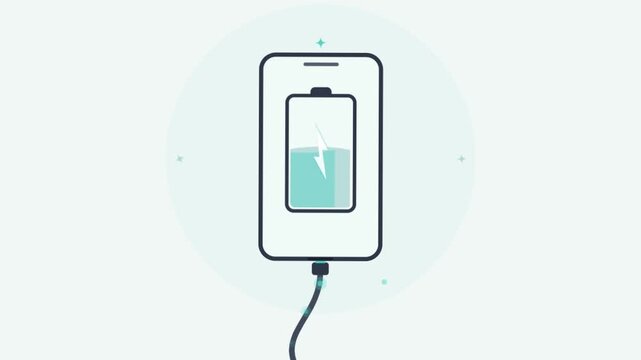 Animated smartphone battery charging illustration with cable connection