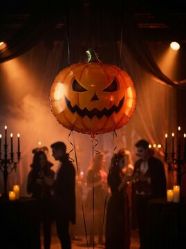 Inflatable Jack O Lantern Balloon at Halloween Party