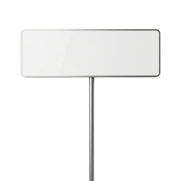 Blank white rectangular sign on a metal pole isolated on white background