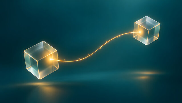 Abstract customer care connection with cubes and golden thread