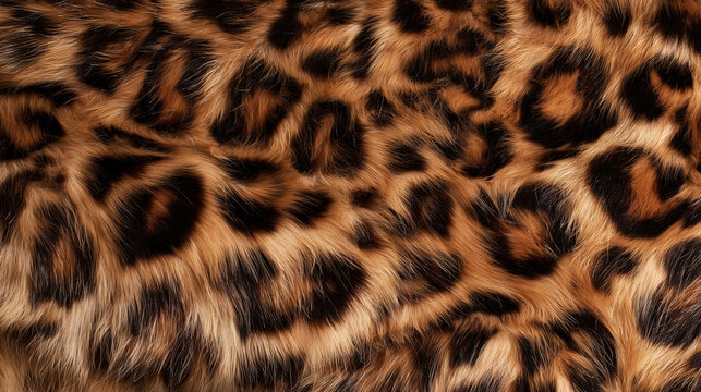 Faux fur leopard print fabric, leopard print fur coat spotted texture with plush animal pattern for fashion textile background
