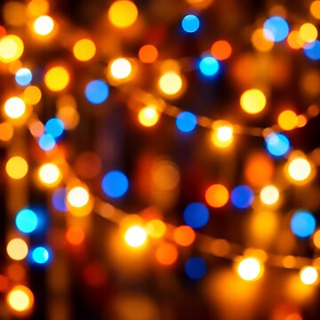 Orange blue blurred glowing holiday fairy lights bokeh abstract art