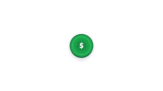 Vibrant green circular button featuring a clear white dollar sign, symbolizing financial transactions, digital currency, and monetary concepts in a sleek, isolated design