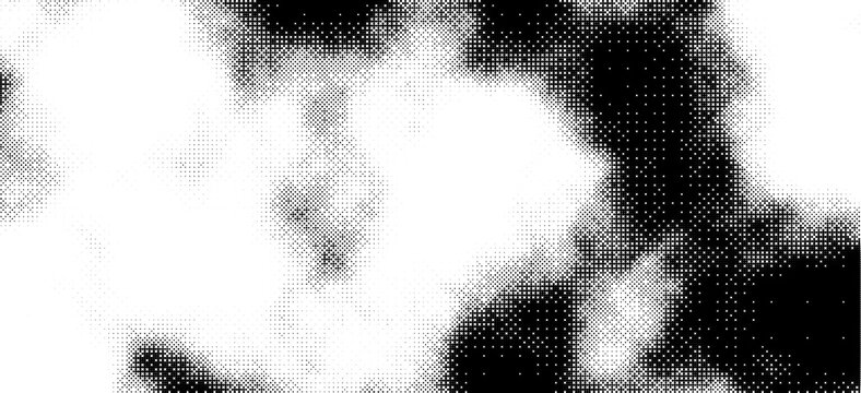 Grunge bitmap texture in black and white with pixelated dither waves and abstract distortion, offering a rugged retro backdrop for posters, album graphics, digital art, and print designs.