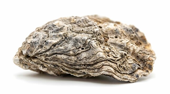 Rough textured oyster shell isolated on white background macro studio shot
