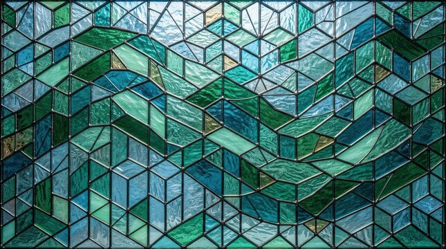 Abstract green and blue geometric pattern with 3d cube shapes and lines background