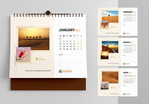 Minimalist 2027 Desk Calendar Design Template