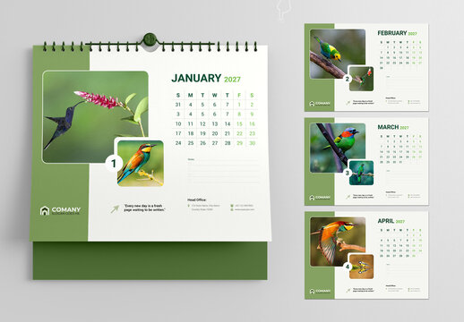 Modern 2027 Wall Calendar Design Template with Birds & Wildlife Nature Theme