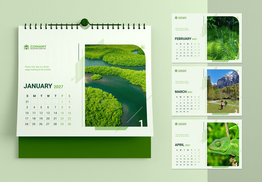 Creative 2027 Wall Calendar Design Template with Eco Green Nature Concept