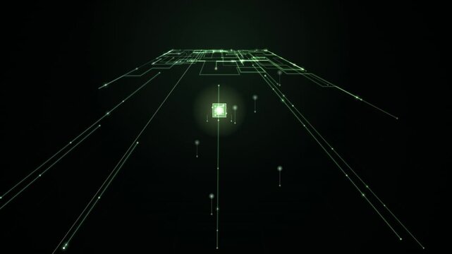 Green futuristic circuit board lines extend into the distance in a seamless loop