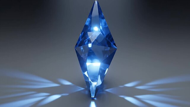 Intricately Faceted Blue Crystal Star Sculpture Illuminated by Focused Studio Lighting