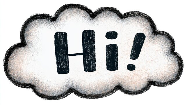 Hand drawn cloud speech bubble saying hi transparent background