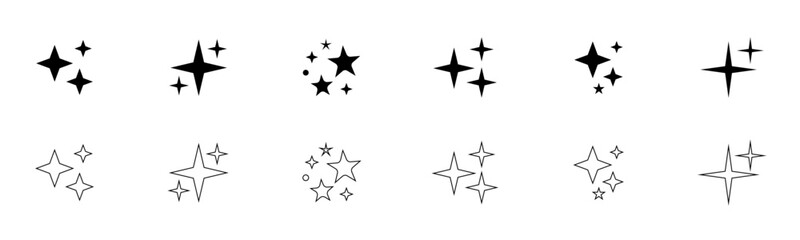 Obraz premium Set of black star sparkle icons for graphic design elements