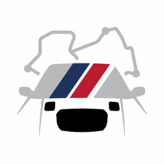 Fototapeta premium Racing car hood with blue red and white stripes.