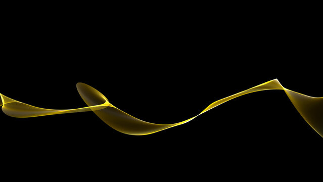 黒背景に流れる繊細なゴールドの3D抽象ウェーブライン素材	