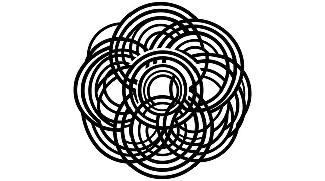 Overlapping geometric circular line art pattern.