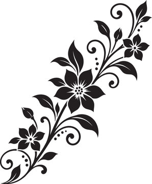 floral branch with flowers and leaves silhouette vector illustration