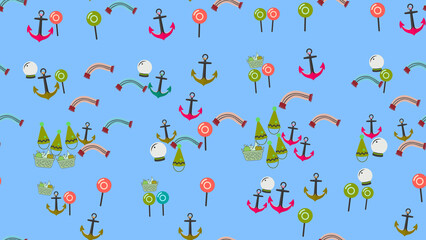 Nautical and Party Pattern with Anchors and Lollipops © yohanes