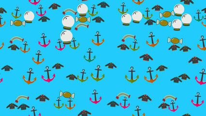 Pattern of anchors, candies, and jackets © yohanes