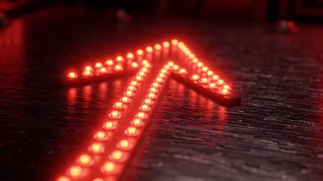 Glowing Red Arrow LED Pattern - A close-up view shows a directional arrow shape formed by a pattern of glowing red LED lights.