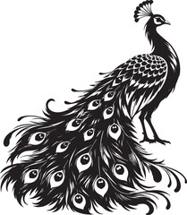 Obraz premium Peacock bird vector silhouette, feathers isolated white background