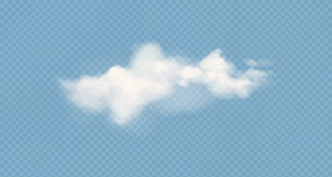 Transparent clouds isolated on blue background. Real transparency effect. Vector illustration.