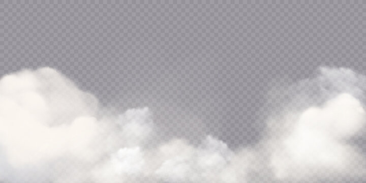 White fog or smoke on dark copy space background. Realistic vector illustration. Abstract mist texture