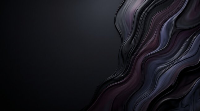 Abstract dark purple fluid paint waves flowing on black background with fluid art ink swirl liquid texture modern design